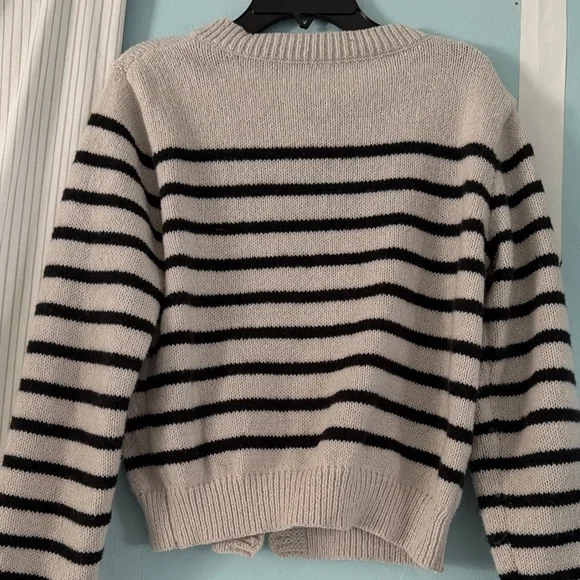 Striped Black and Cream Women's Sweater - Picture 4 of 4